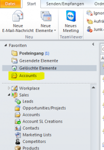 Favoriten oder Verknüpfung von CRM 2011 in Outlook